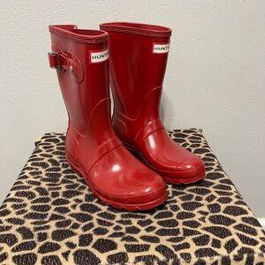Hunter Classic Pull On Mid Calf Outdoor Rain Boots Red Rubber Casual Womens 6